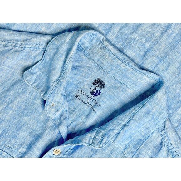 Ocean & Coast Blue Spread Collar Tab Sleeve Button Up Linen Shirt sz MEDIUM - Picture 4 of 11